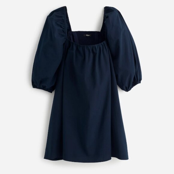 Madewell Mini Dress Womens Square-Neck Puff-Sleeve Navy Blue Size 00 NEW - Picture 1 of 11